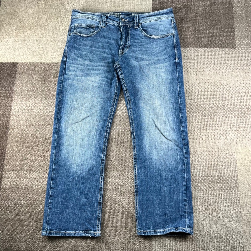 TK Axel Mens Eaton Slim Boot Cut Blue Jeans 34x30 Whiskering Boho Cowboy